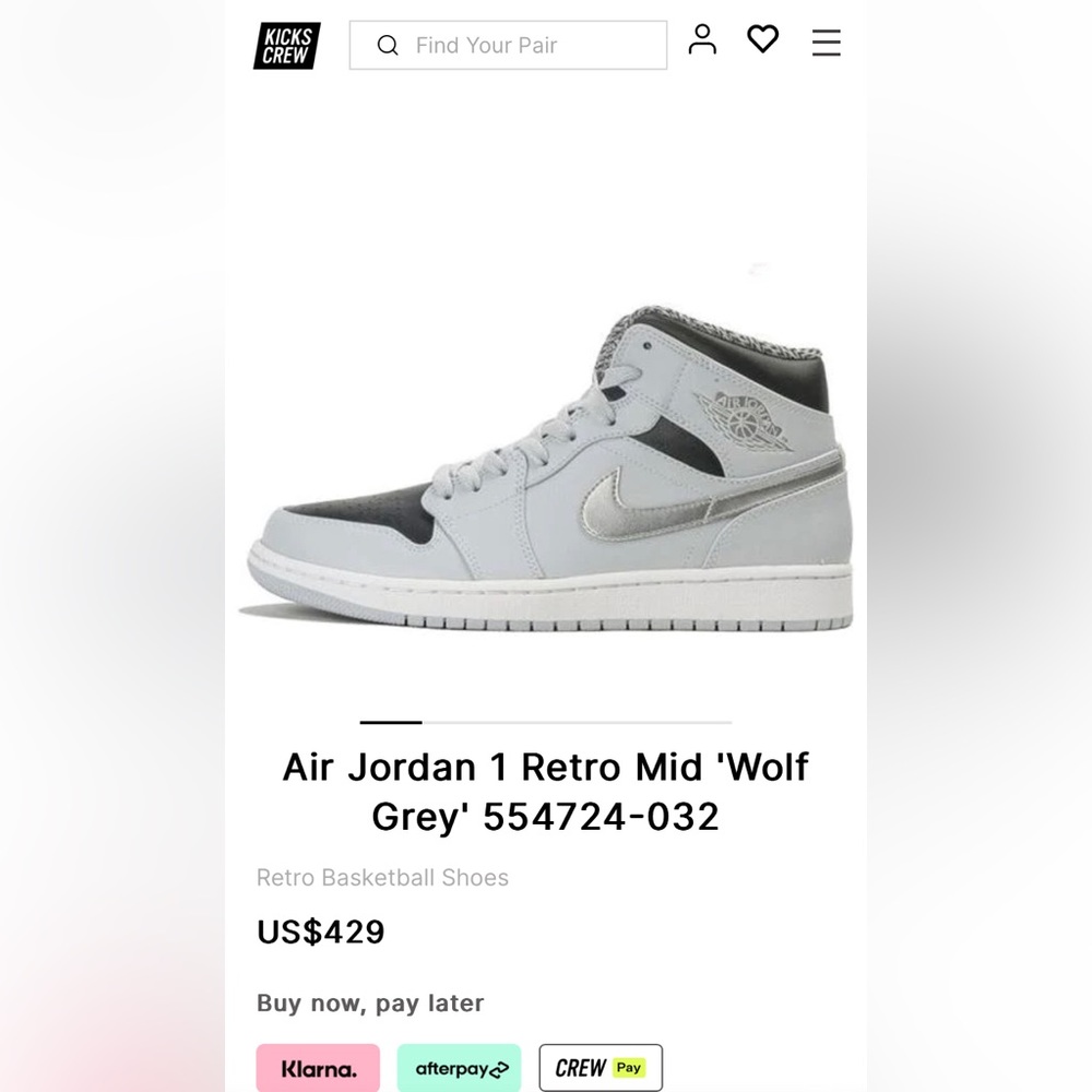 *Rare* Air Jordan 1 Retro Mid 'Wolf Grey' - Picture 2 of 15